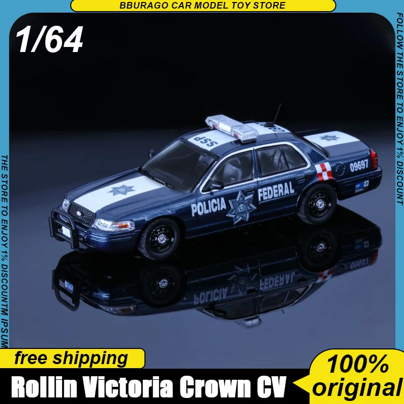 

Rollin 1:64 Diecast Victoria Crown CV Replica Mexican Federal Police Edition Detailed Police Livery for Collectors Ornament Toys