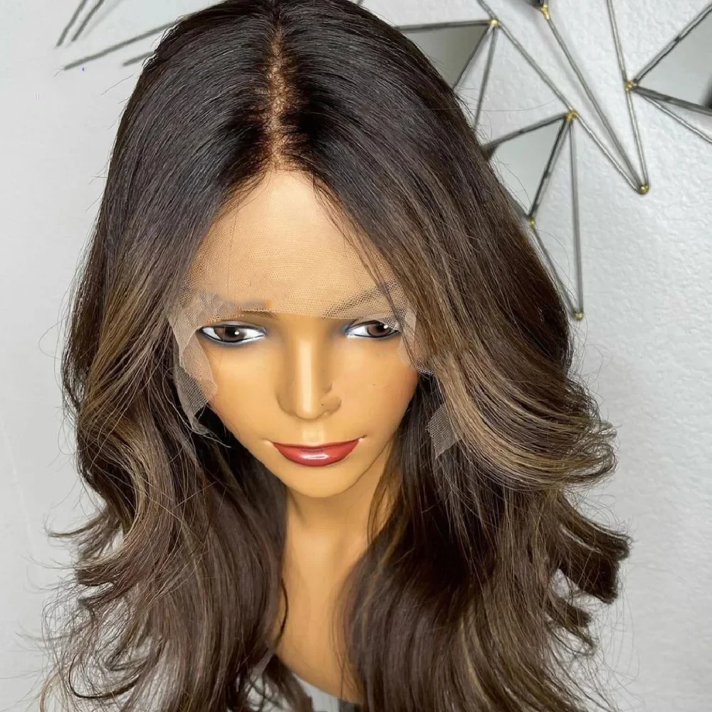 

Brown Highlights Lace Front Wigs for Black White Woman Chocolate Cosplay Party Wig Pre Plucked Hairline Glueless HD Lace Wigs