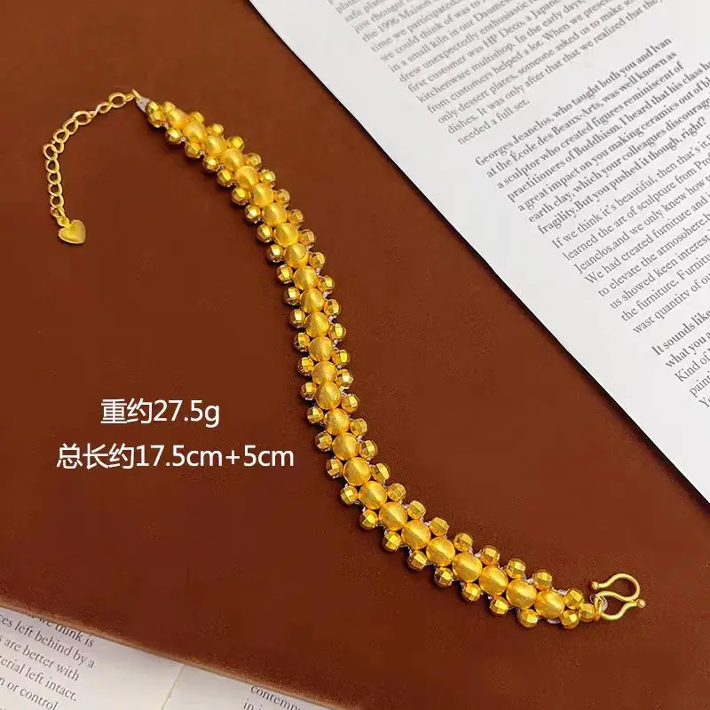 24K Gold Disco Bead Woven Bracelet Women's AU999 - Gift box package, shiny and exquisite, holiday gift option