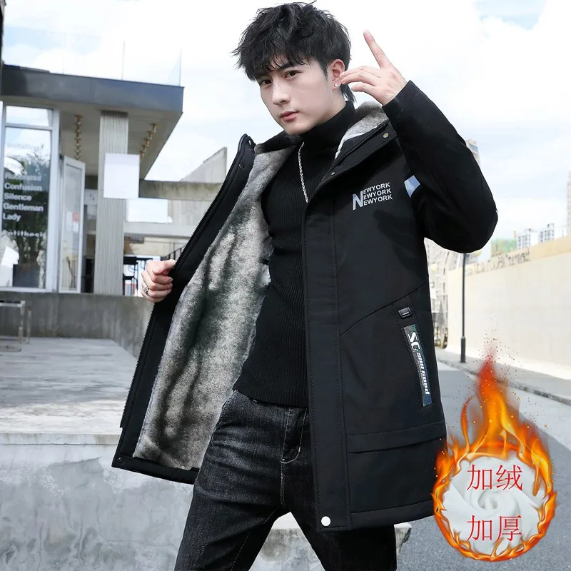

2024 Winter Warm Jacket Men Fleece Liner Hooded Trench Windbreaker Big Pockets Coat Jackets Male
