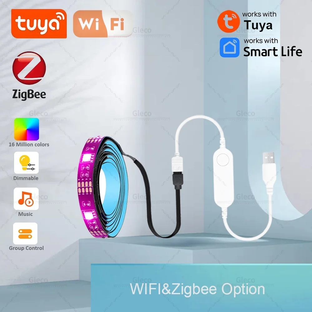 Wifi/Zigbee Tuya luces Led USB RGB tira de luces led DC5V 5050 iluminación trasera de TV Led inteligente para Alexa Google automatización del hogar vida inteligente