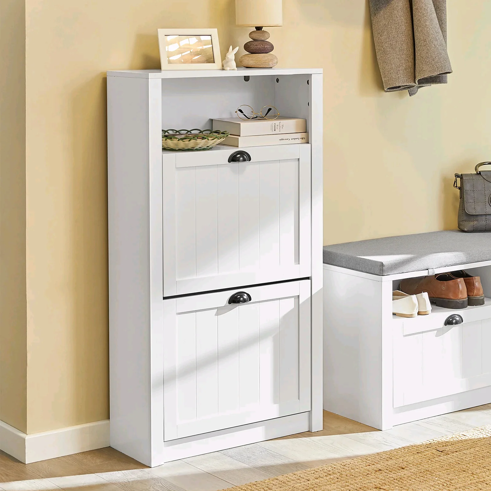 Luxury Modern Wooden Shoe Rack Cabinet Double-deck Dump Shoe Storage Cabinet