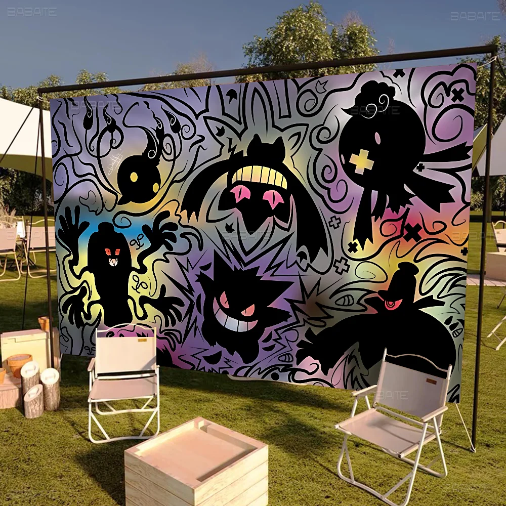 P-Pokemon Gengar Anime Large Size Flags Printing Patterns Interesting Birthday Party Decorations Banner