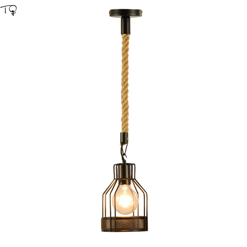 

Retro Vintage Industrial Hemp Rope Pendant Lights American Country Loft Decor Led Hanging Lamp Bar Restaurant Warehouse Cafe