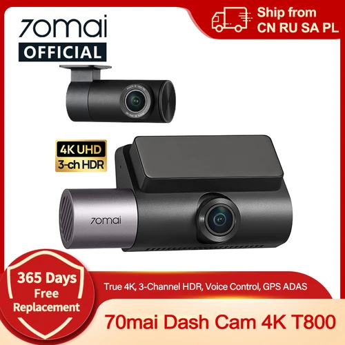 70mai Dash Cam 4K T800 supercondensador HDR de 3 canales registro de cabina delantera trasera GPS coche DVR 70mai T800 24H soporte de protección de estacionamiento 4G
