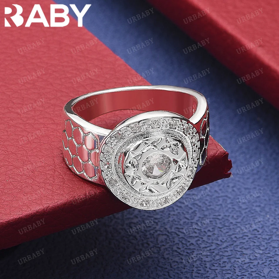 

URBABY 925 Sterling Silver Size 7-10 Zircons Round Ring Grace Jewelry Trend Fashionable Birthday Party Gifts