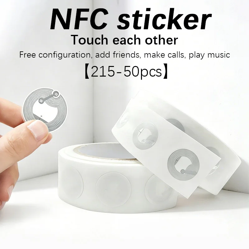 50 Uds. Etiqueta electrónica NFC 215 para teléfono móvil, tarjeta blanca NFC, tarjeta redonda Ntag, tarjeta de juego, comando rápido, música en la pared, sensor táctil