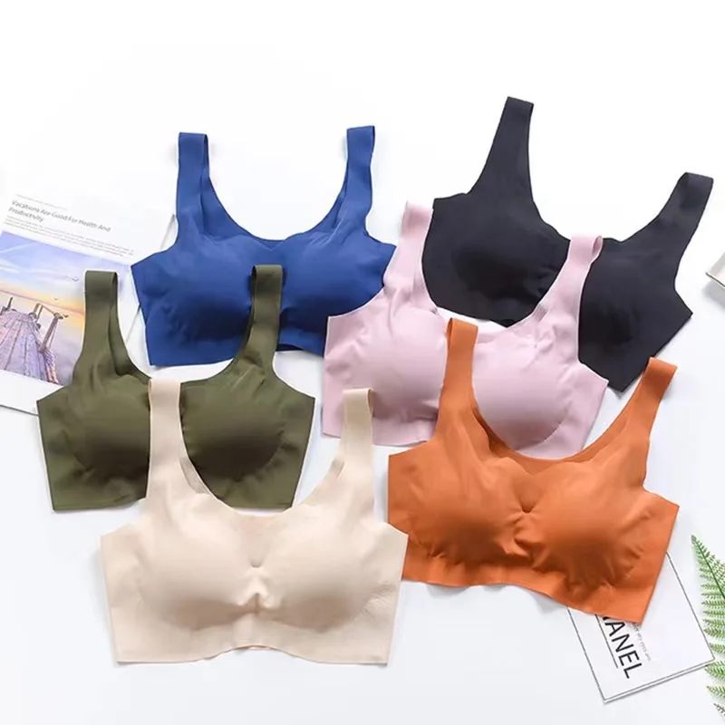 Ice Silk Bra Seamless Vest Bras Women Push Up Underwear Lingerie Sleep Top Padded Cozy Breathable Bralette 1pcs/set