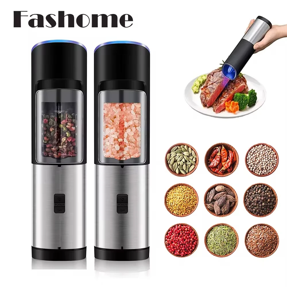 

2pcs Electric Automatic Pepper Grinder Stainless Steel Kitchen Spice Mill Grinder Adjustable Coarseness Salt And Pepper Mills