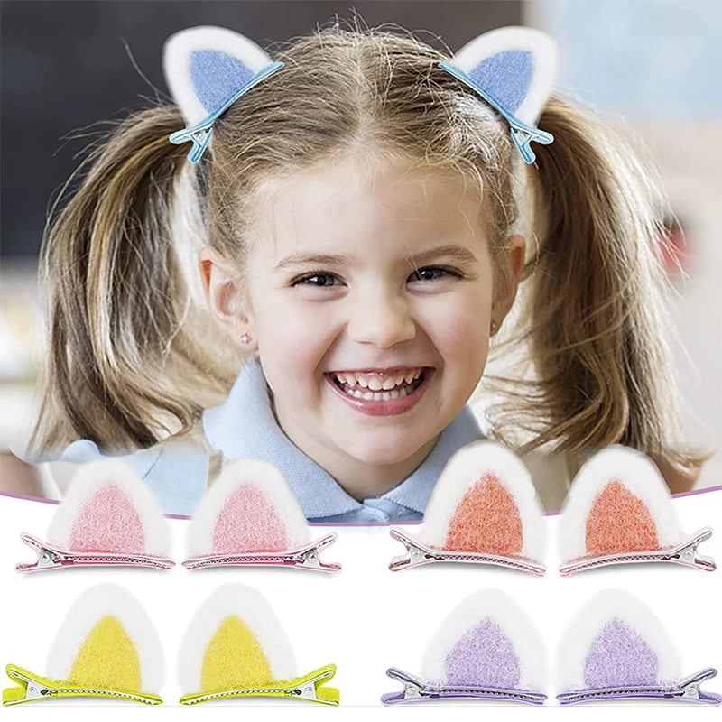 New Plush Cat Ears Hairpins Kids Girls Cartoon Hair Clips Pins Women Fashion Duckbill Clip Baby Hair Accessories Ornaments Gifts