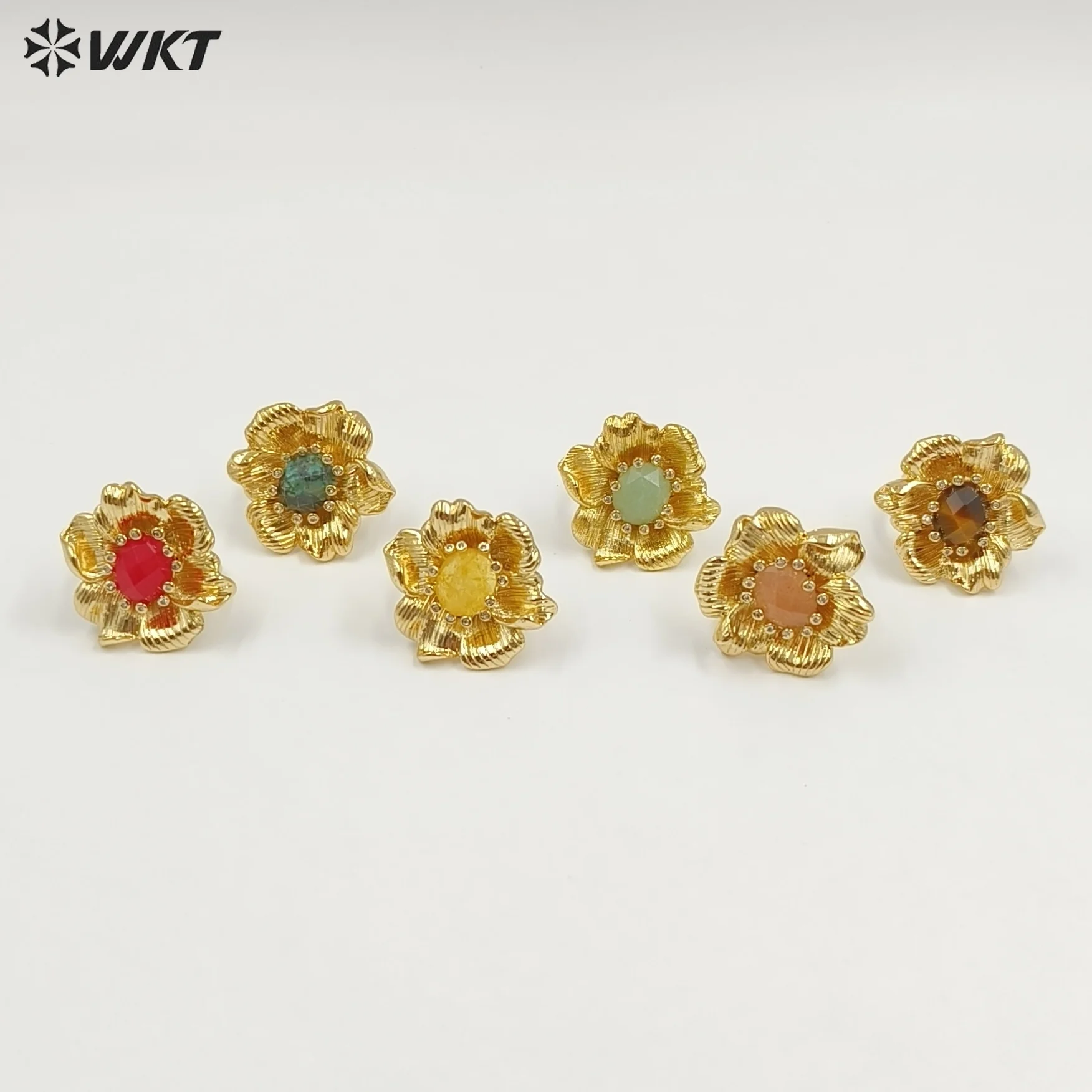 

​WT-R583 Amazing Natural Gemstone Beautiful Special Flower Shape Ring With 18K Real Gold Plated For Women Daily ACC Jewelry