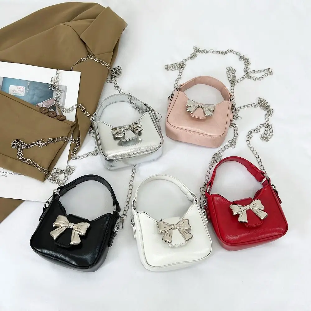 Fashion Women Bowknot Mini Crossbody Bag PU Leather Shoulder Bag Chain Strap Bag Small Handbag Shopping Dating Bag