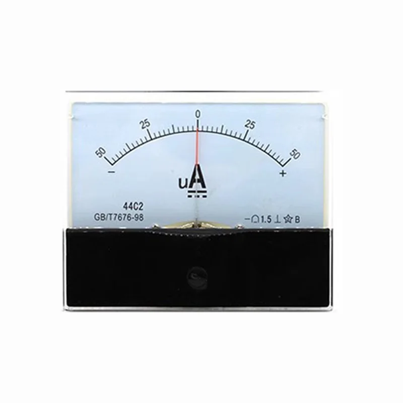 44C2 DC μA 50UA 100UA 200UA 300UA 500UA Analog Panel Pointer type DC ammeter 44C2-A mechanical meterPositive and negative poles