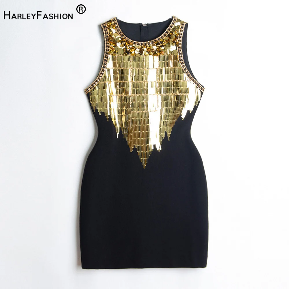 Summer Super Luxury Handmade Sequined Sleeveless Vintage Designing Women Retro Bling Straight Tank Dress Gorgeous Lady for Party