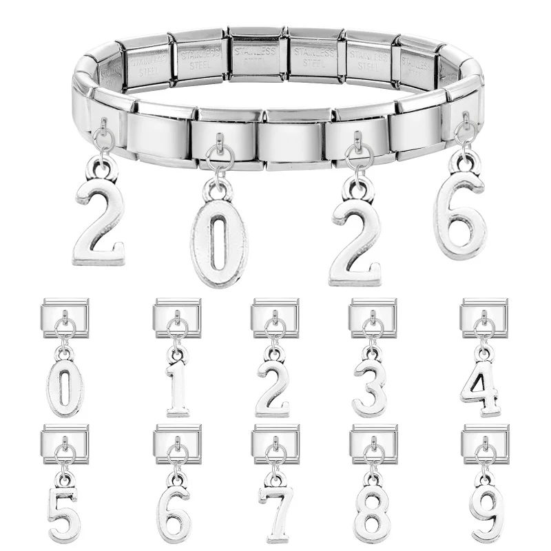جديد الأرقام العربية 1-9 رسائل 26 الإنجليزية A-Z قلادة وصلات سحرية صالح 9 مللي متر سوار الفولاذ المقاوم للصدأ النساء الرجال DIY بها بنفسك صنع الهدايا #3