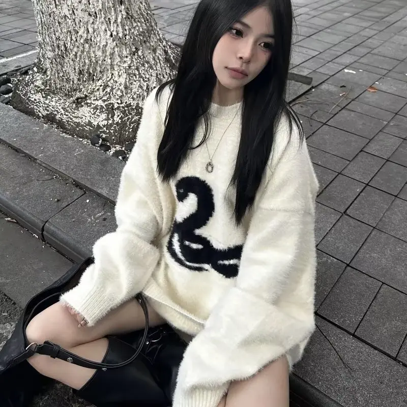 Retro Oversized Knitwear for Men Autumn Winter Large Size 300 Pou Couples round Ne Baseball Collar Long Sve Loose Fit