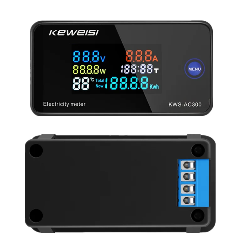 KWS-AC300 Voltmeter Ammeter Color Screen  KWS Power Energy Meter AC 50-300V Wattmeter Electric Meter with Reset Function 0-100A