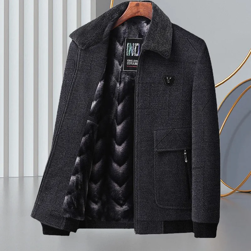 Männer Winter Thermische Jacke Mit Pelz Liner Marke Business Casual Warm Woolen Blends Jacke Mantel Pelz drehen-unten Kragen männlichen Jacken