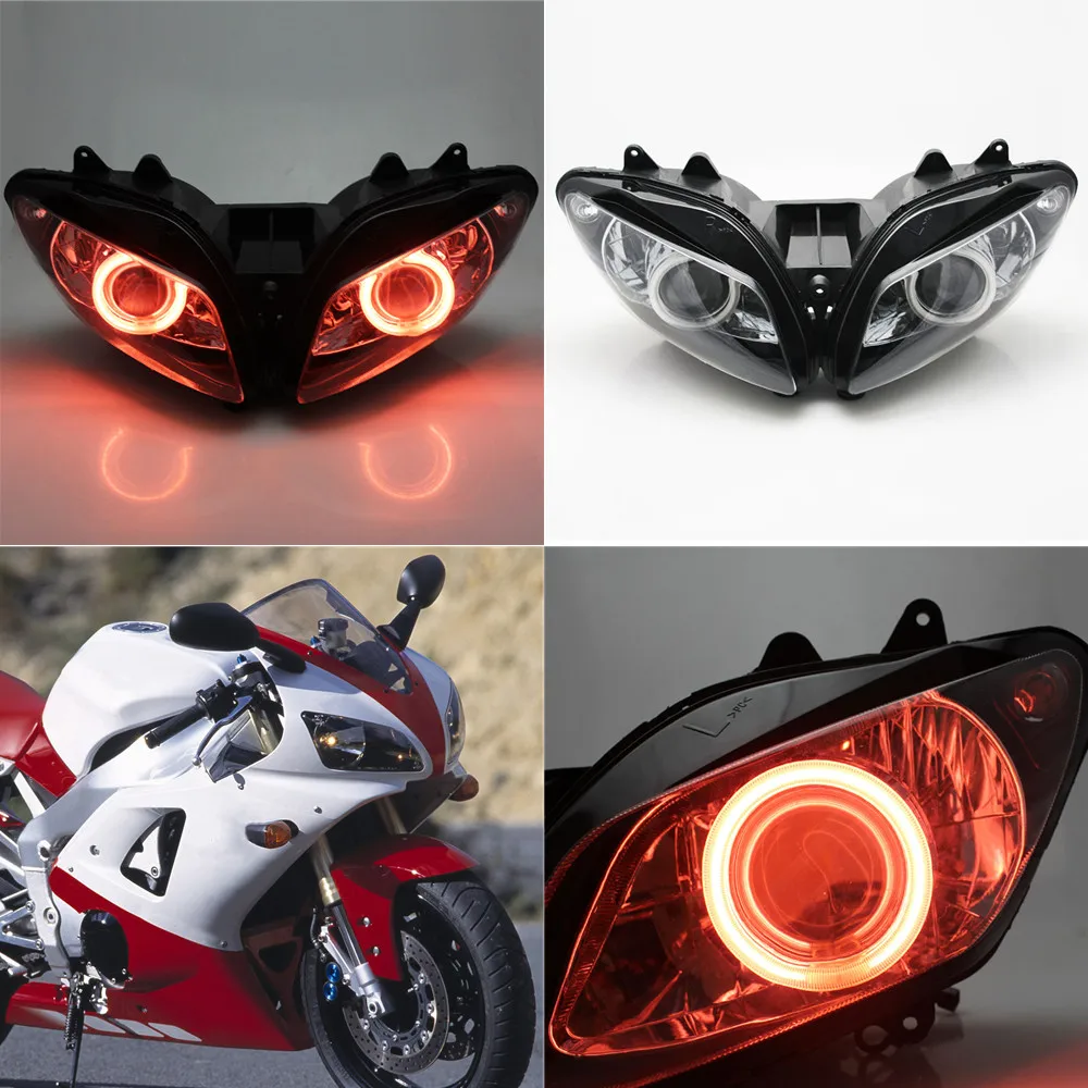 Motorcycle Headlight Custom Red Angel Eyes LED Head Light Projector Headlight Assembly For YAMAHA YZF R1 1998-1999 faro led moto