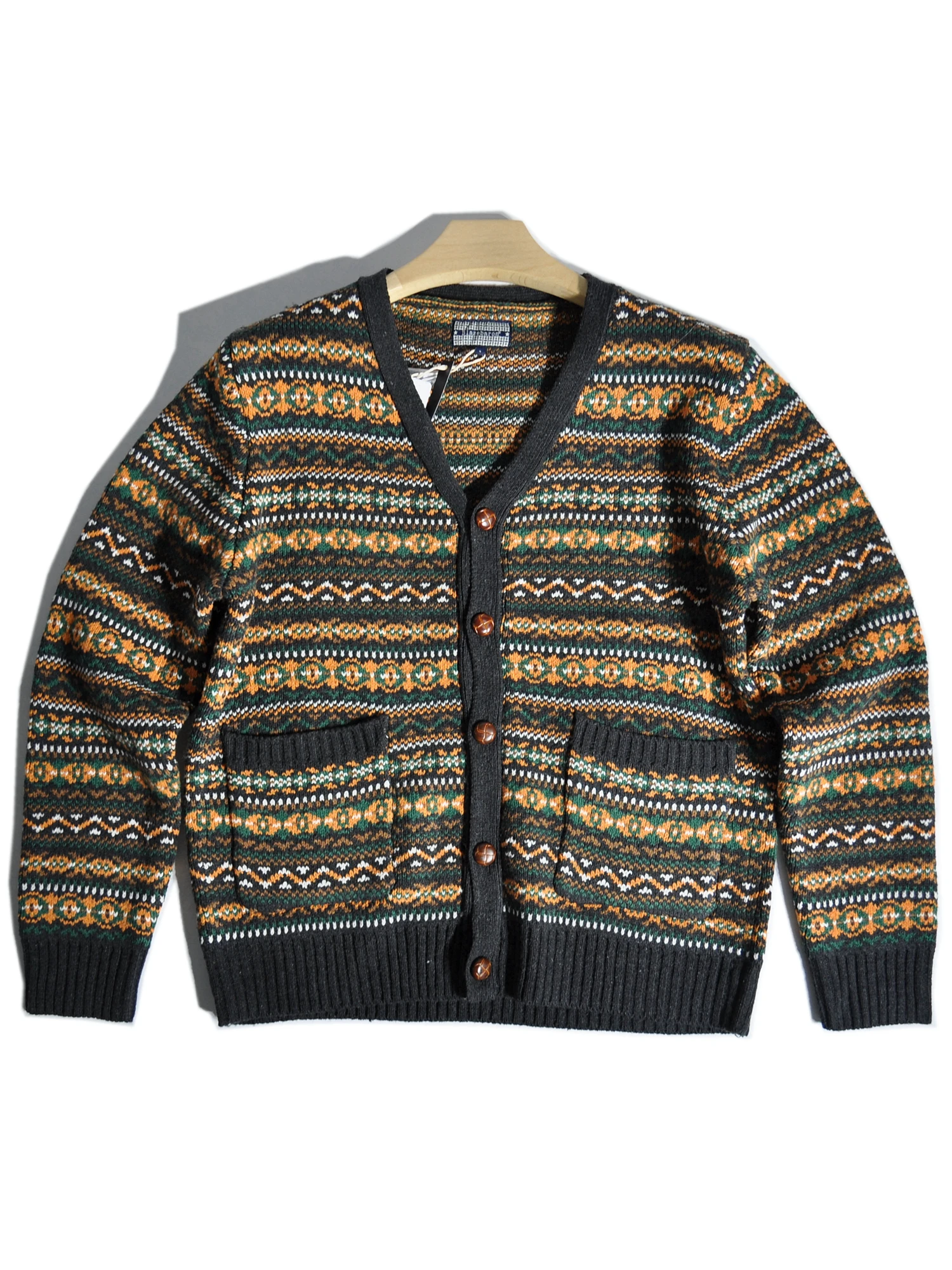 

Американский ретро-кардиган в стиле Fair Isle с V-образным вырезом, утолщенный, объемный, свободного кроя, теплый, для мужчин и женщин