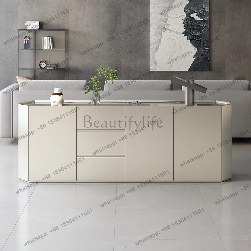 

D25Light luxury dining side cabinet integrated against the wall modern simple living room home storage tea cabinet