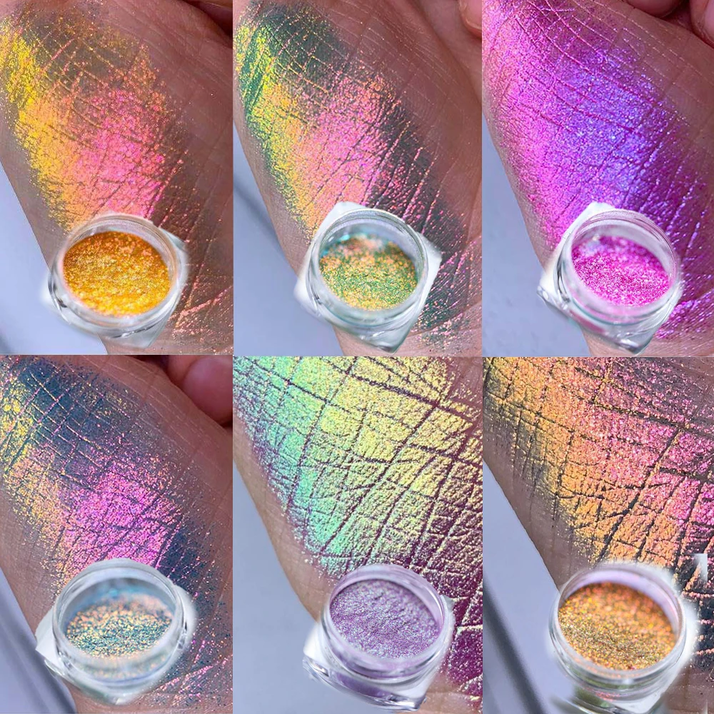 1Jar Polarized Chrome Nail Powder Chameleon Pigment Powder Pearl Luster Dual Color Magic Mirror Powder for Nail Art Decoration*@