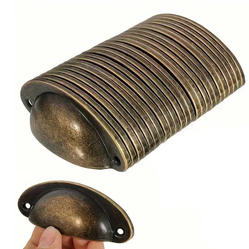 10 pcs, Rustic Chic Antique Style Recessed Metal Pull Handles - Ergonomic Grip, Easy Installation, Painted Finish
