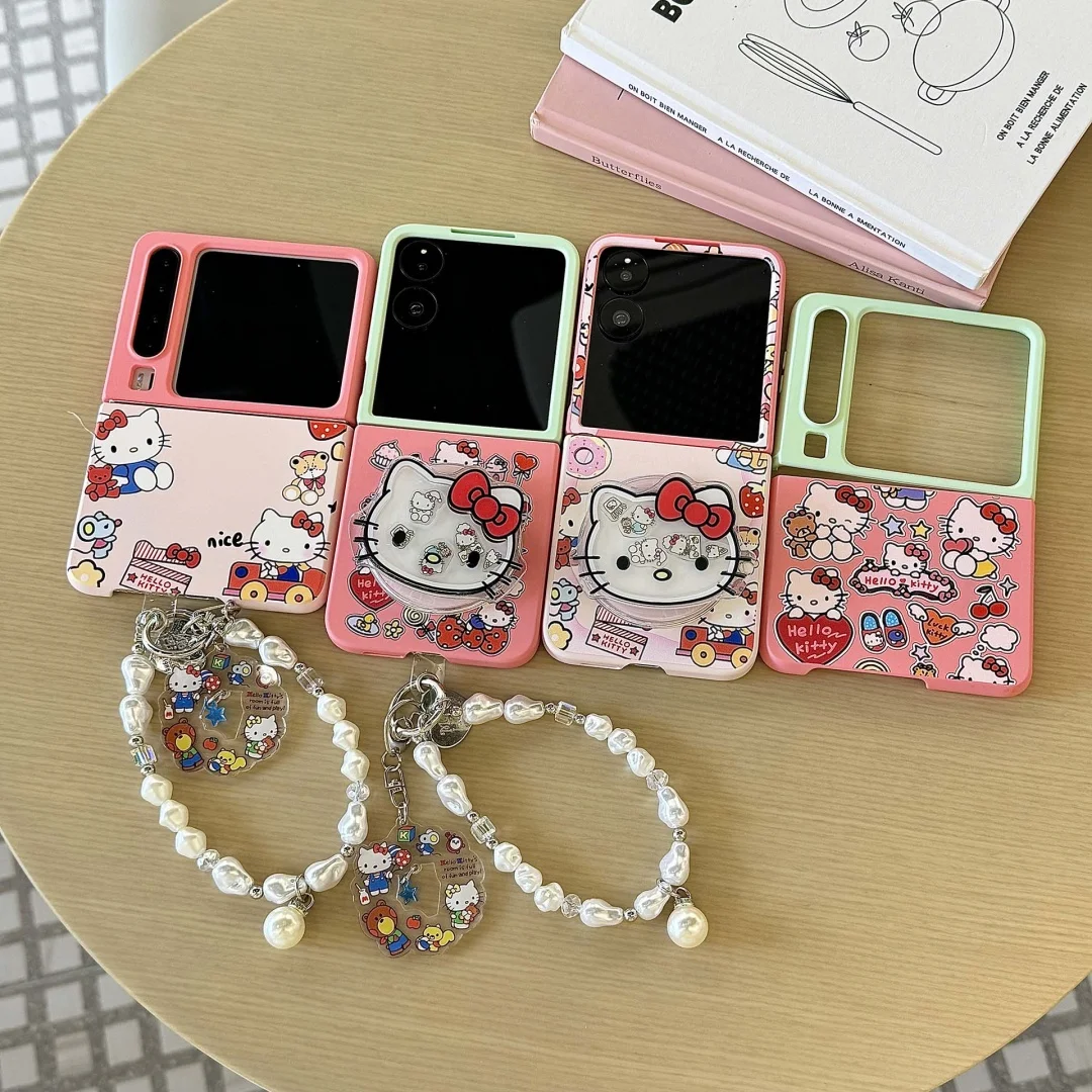 

Japan Korean cute Hello Kitty Case for Samsung Galaxy Z Flip 3 4 5 6 7 FE Shockproof Magsafe Magnetic Wireless Charging Cover