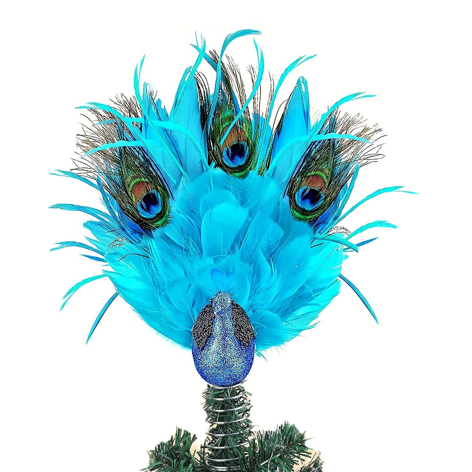 

Artificial Feather Foam Peacock With Spiral Support Home Christmas Tree Top Decoration Garden Handicraft Decorations