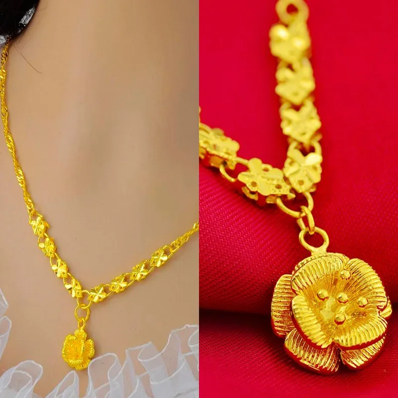 Net-red 18k Color Necklace Female Clavicle Chain Plated 100% Real Gold 24k Pure Bangle Simple Temperament Jewelry Girlfriend Gif