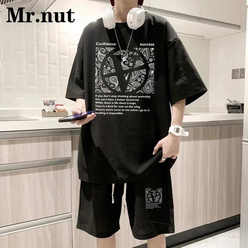 

Mr.Nut Fashion Pattern Unisex Sportswear Two Piece Set Summer Versatile Casual Youth Clothes Women T Shirt Basketball Sport Suit