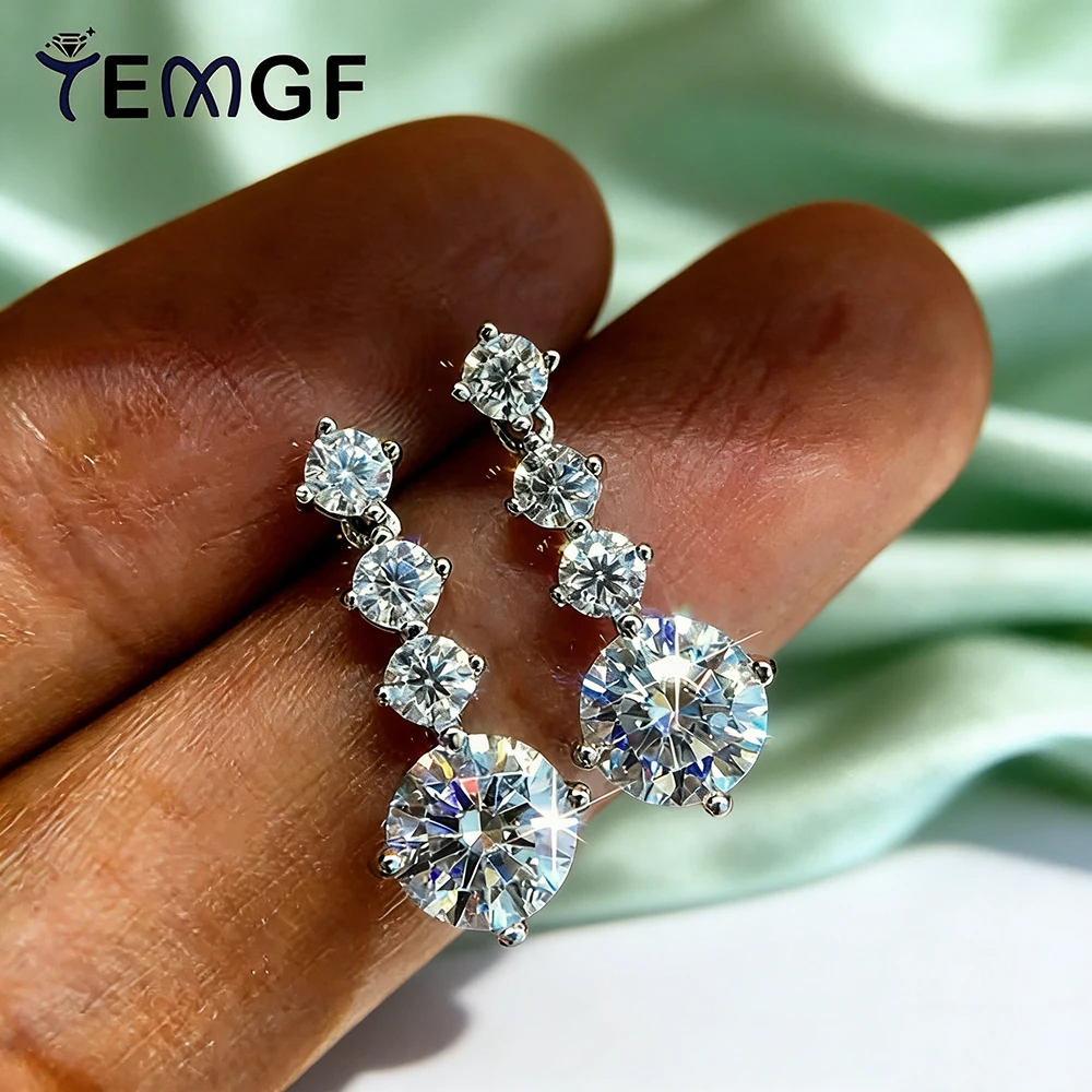 

TEMGF Full Moissanite Studs Tassel Earrings S925 Sterling Silver for Women Simple Sparkling Fine Jewelry Festival Date Love Gift
