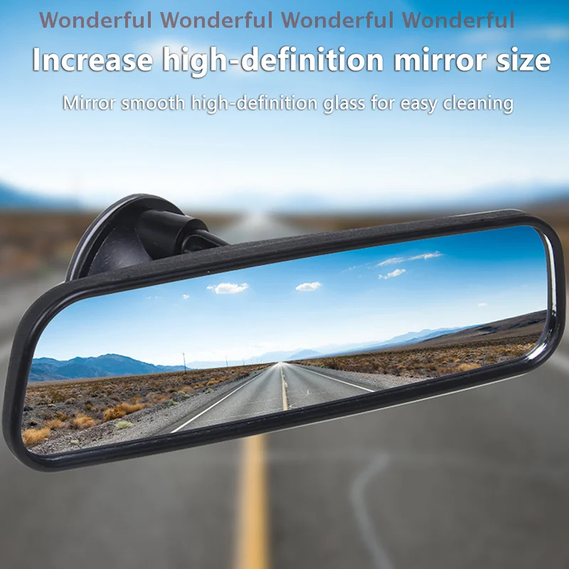

360° Rotatable Rear View Mirror for Vehicle: 20CM Interior Wide Flat Suction Stick Support