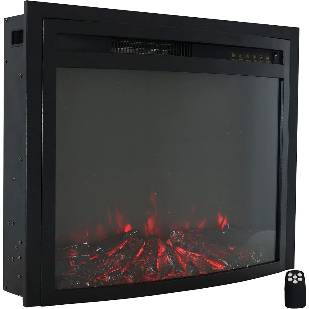 Contemporary Comfort 28-Inch Indoor Electric Fireplace Insert - 9 Color Options for Flames/Logbed - Black Finish