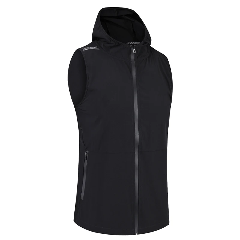 Fitness Sleeveless Hoodie Summer Running Fashion Bodybuilding Workout Sports Pocket Streetwear Sweatshirt Training  Zipper Coat