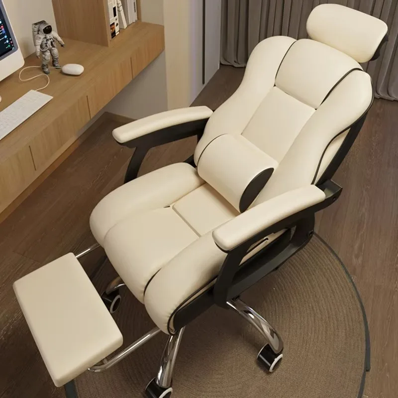 Luxury White Racing Office Chair Comfortable Boss Reclining Swivel Chair Executive Leather Ergonomic