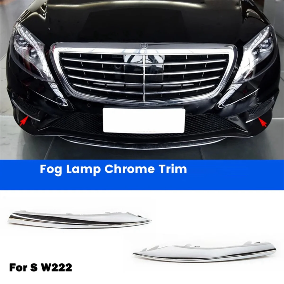 Lampu kabut kisi Bumper depan mobil Trim krom untuk Mercedes Benz S Class W222 S400L S500L 4MATIC 2228852321 2228852421