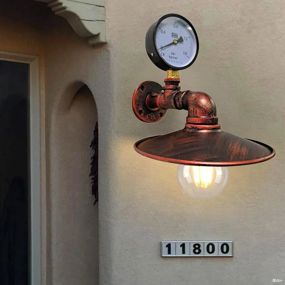 Water Pipe Retro Loft Industrial Iron Rust Wall Lights Vintage E27 LED Sconce Wall Lamps for Living Room Bedroom Bar Home Decor