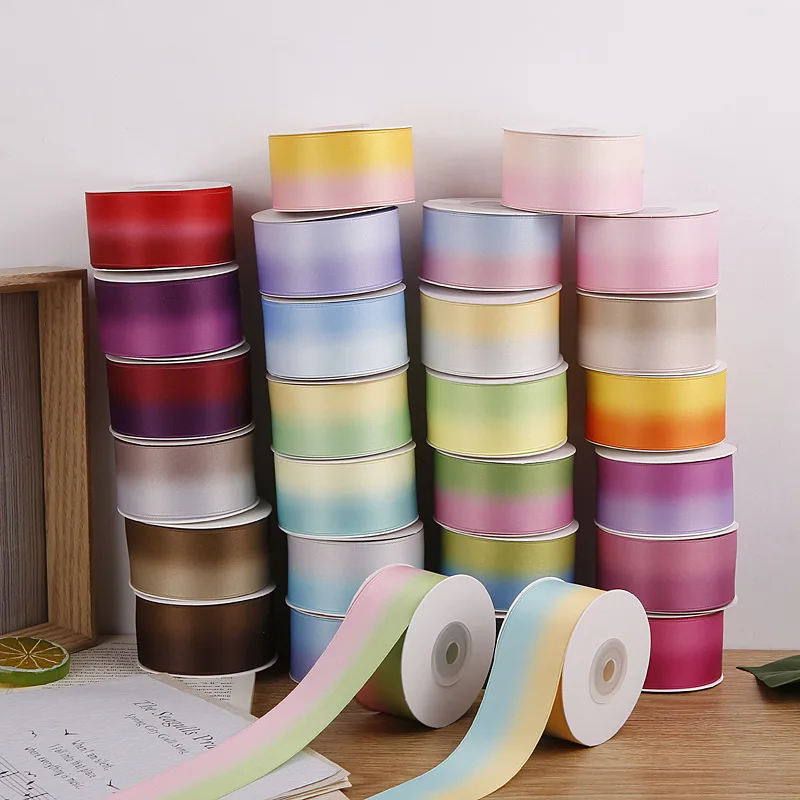 

10 Yards 40MM Polyester Cotton Gradient/Rainbow Ribbon Hair Bows DIY Crafts Gift Wrapping Handmade Accessories