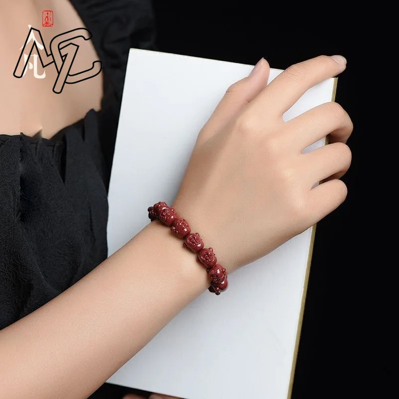 Customized Red Cinnabar Jade Buddha Head Hand Knotting Bracelet Accessories DIY Jewellery Fashion Man Woman Luck Amulet New