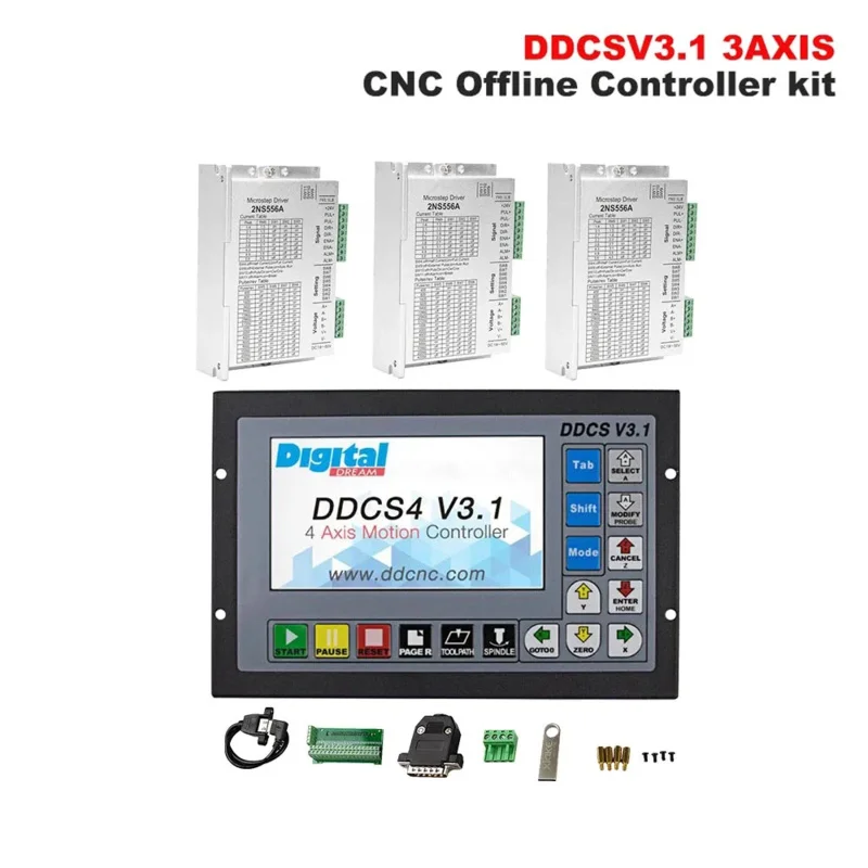CNC Router 3/4Axis Kit Offline Controller 500KHz G-Code DDCSV3.1 Stepper Motors Drives 2NS556A For 3NM NEMA23/34 Engine