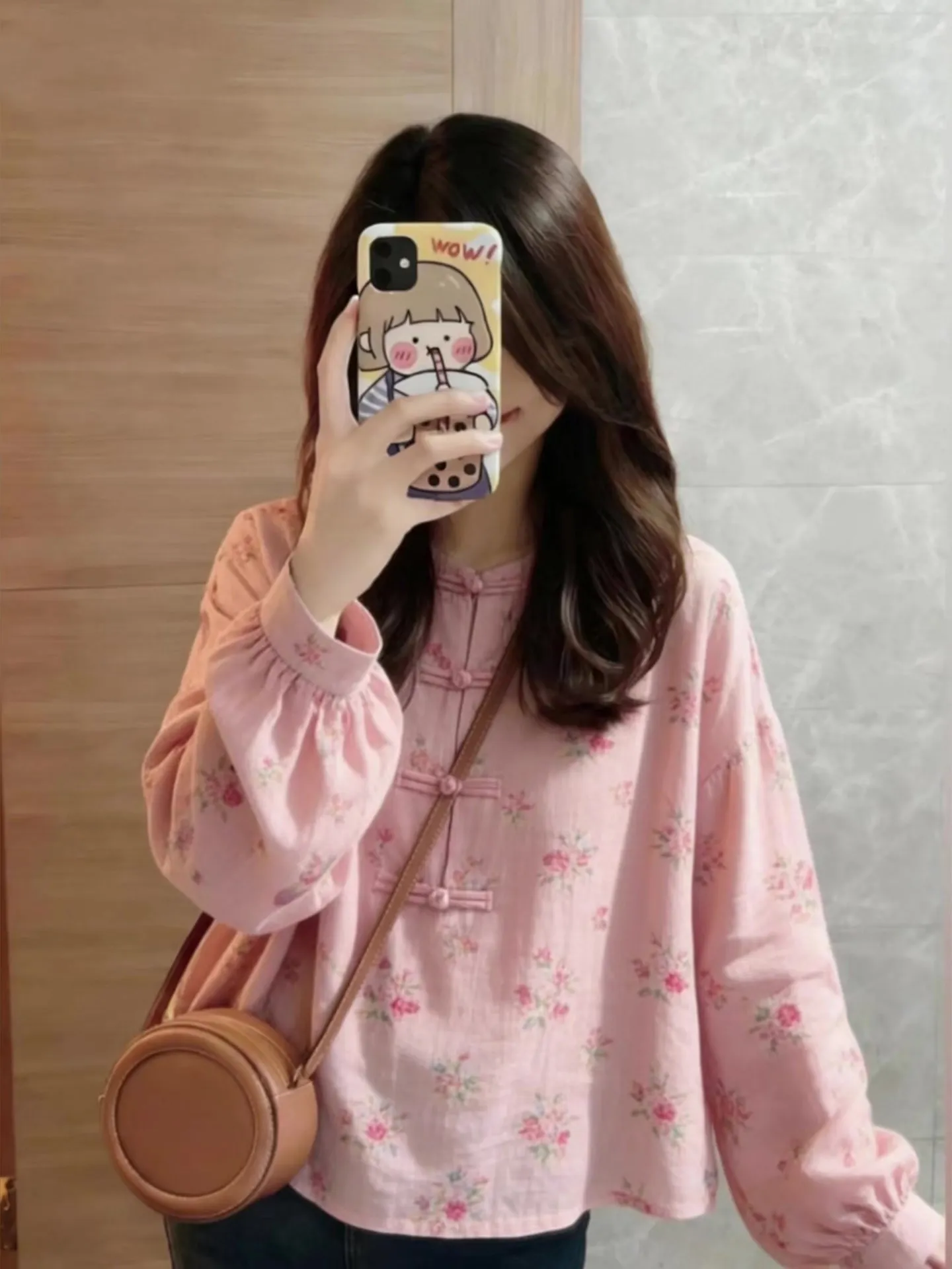 

New Chinese Style Long Sleeve Floral Embroidery Button up Shirt Pink Versatile Luxury Anti Aging Winter Fashionable Elegant