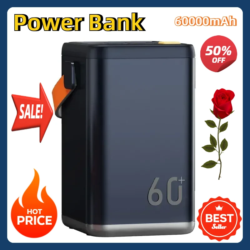 

For Xiaomi IPhone Mobile Power Station 60000mAh Outdoor Power Bank Portable PowerBank External Battery Pack PD 30W Fast Charger