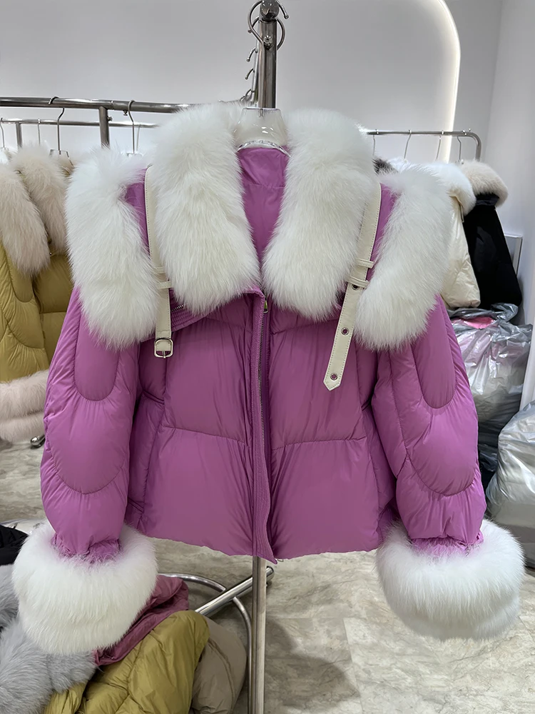 2023 Winter Natural Fox Fur Collar Coats Women Goose Down Jacket Style Luxury Female Coats Puffer Jackets