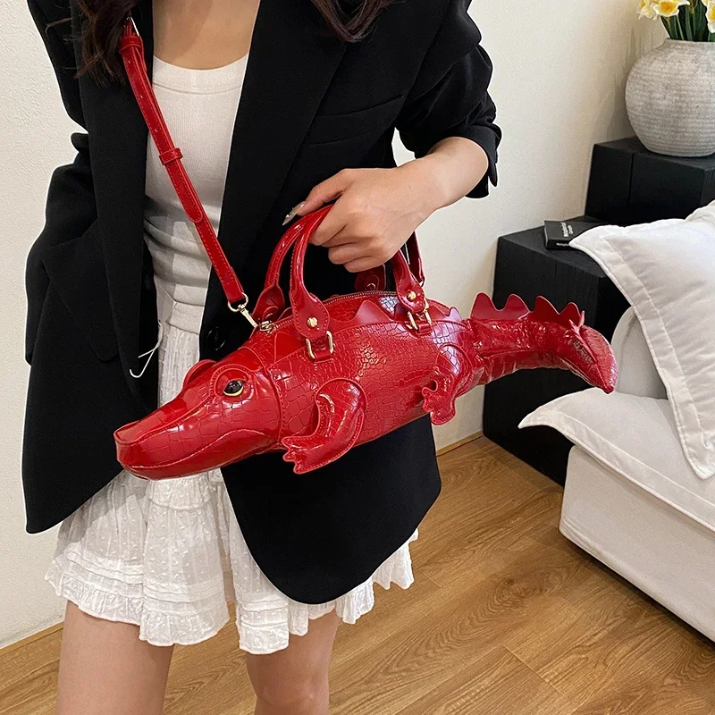 

Black Big Crocodile Shape Animal Crossbody Bag Lady Girls Personality Creative Mobile Phone Bag Luxury Coffee Alligator Handbag