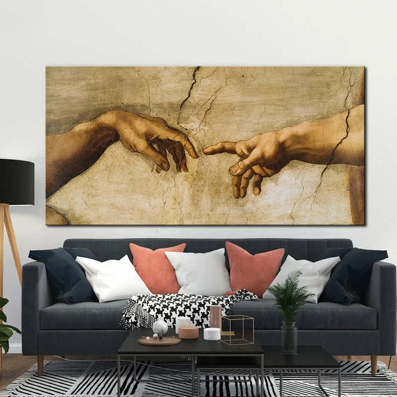 

Hand of God Creation of Adam Wall Art Canvas Painting Abstract Posters and Prints Mural Picture for Living Room Home Decor Gift