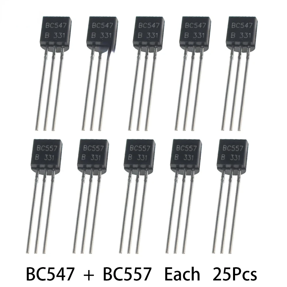 50 sztuk tranzystorów BC547 BC557 każdy 25 sztuk zestaw tranzystorów bc557 bc547 tranzystor NPN PNP DIY zestaw elektroniczny