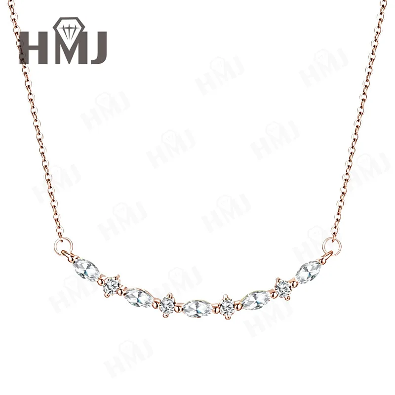 Delicate Cluster Moissanite Pendant Necklace 925 Sterling Silver Marquise/Round Cut DColor Anniversary Gift Fine Jewelry for Her – Detail 3