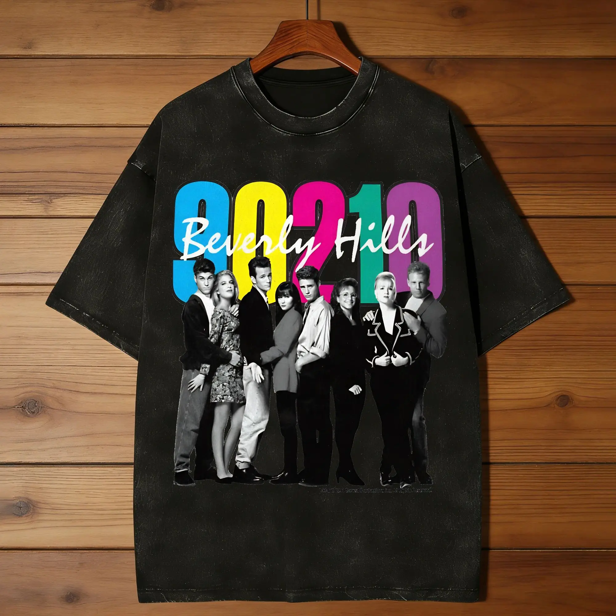 Beverly Hills, 90210 Rainbow Washed T-Shirt Couple  Vintage Cotton T Shirts Harajuku Tees Simple Oversized Clothing