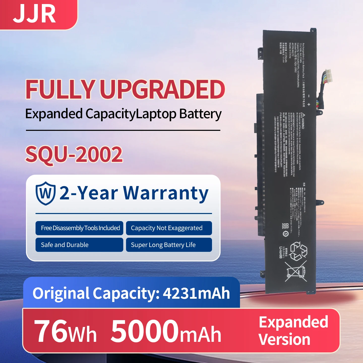 New SQU-2002 5000mAh/76Wh 15.2V Higher Capacity Replacement Laptop Battery for Thunderobot TR ZERO 2021